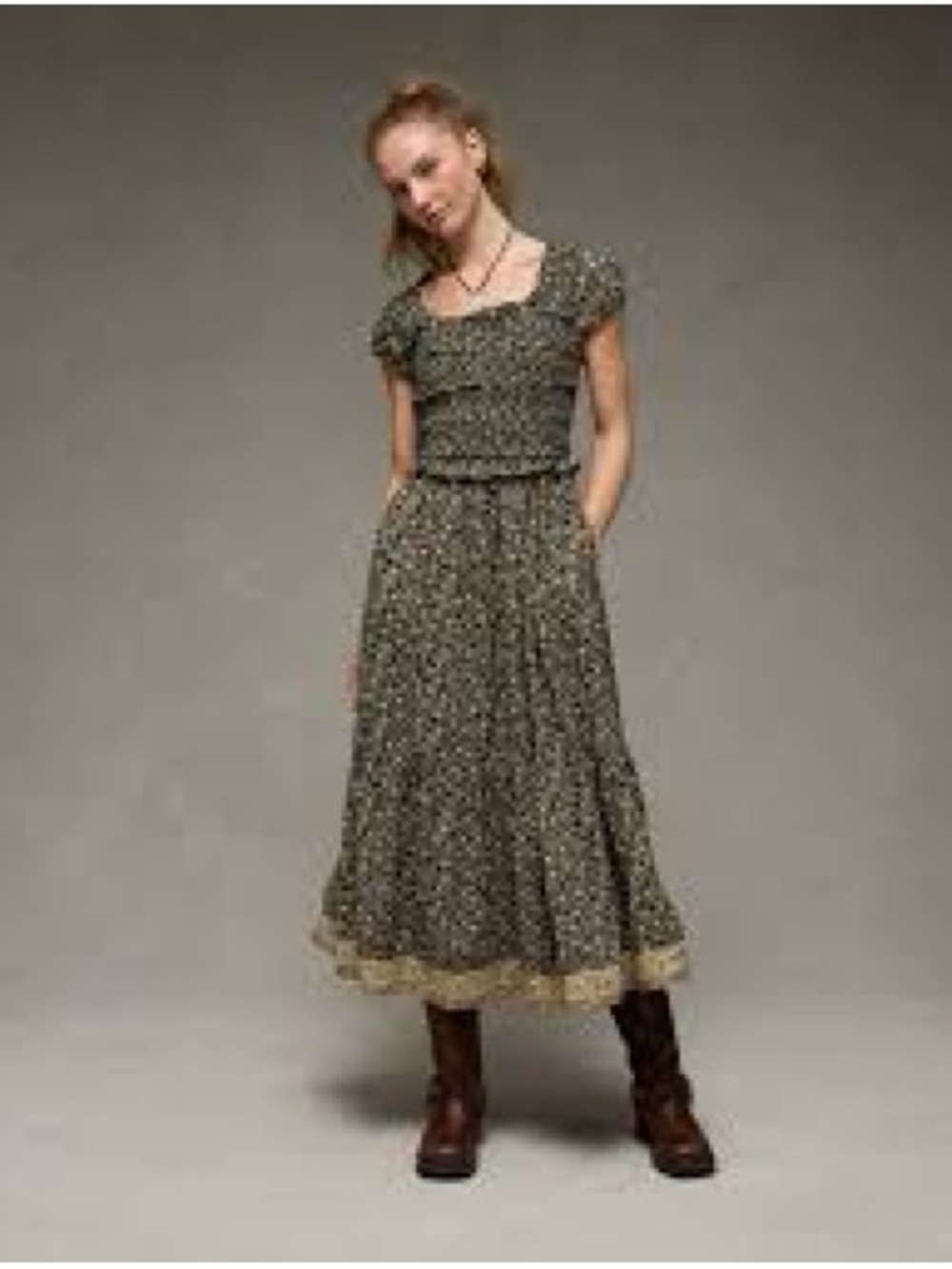 American Eagle Floral Scoop Neck Smocked Midi Dress Women’s Size XL
